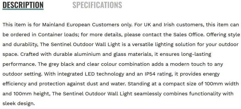 Aplica LED de perete exterior moderna IP54 Sentinel