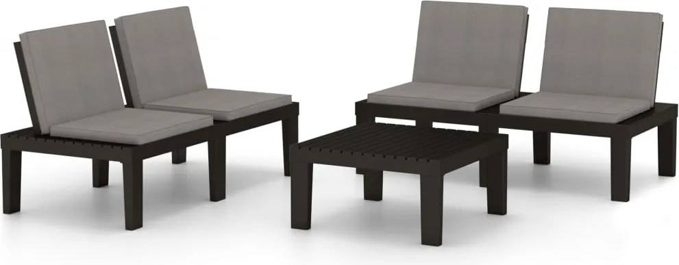 vidaXL Set mobilier de grădină cu perne, 3 piese, gri, plastic