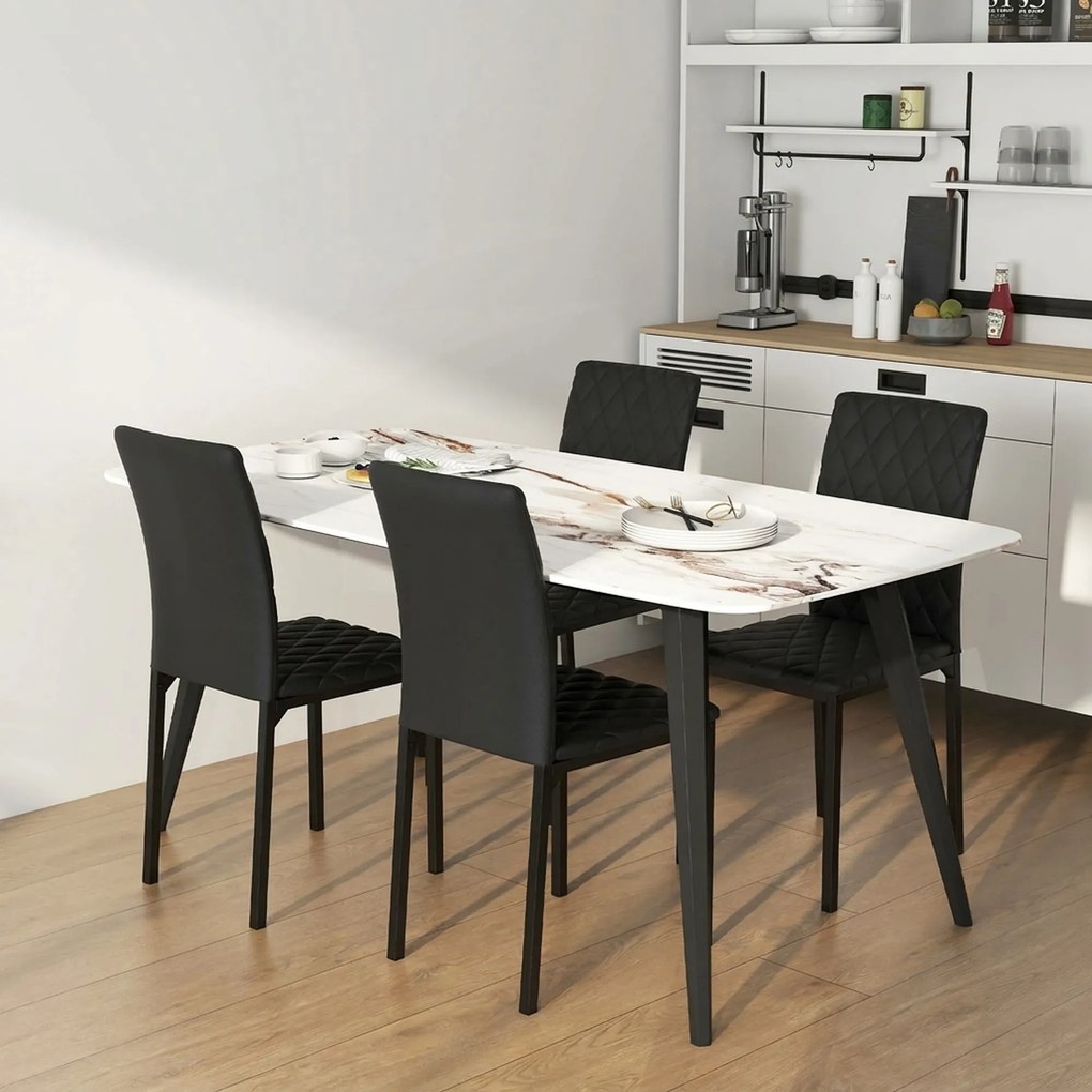 HOMCOM Set de 4 Scaune din Piele Ecologică cu Cusături Romboidale și Picioare din Oțel, 41x50x91 cm, Negru | Aosom Romania