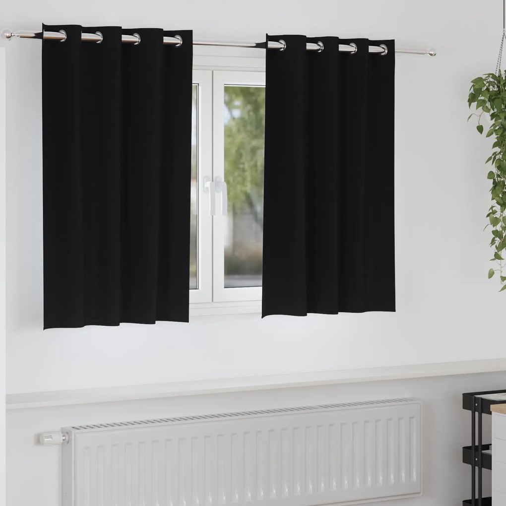 vidaXL Perdele cu perdele 2 pcs Negru 140 x 140 cm Poliester