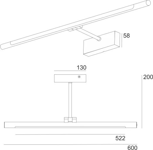 Lampă LED pentru oglindă de baie MIRROR, 8W/230V, 4000K, IP44, 60 cm, negru