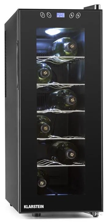 KLARSTEIN VINAMORA, neagră, frigider de vin, 35 litri, 12 sticle, LED-uri, la atingere