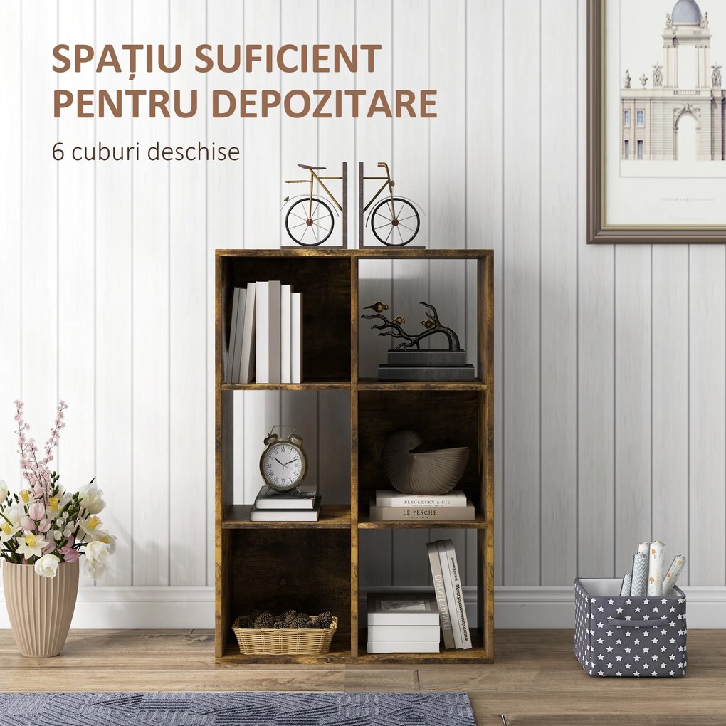 HOMCOM Bibliotecă Modernă Modulară cu 6 Compartimente din PAL, Maro | Aosom Romania