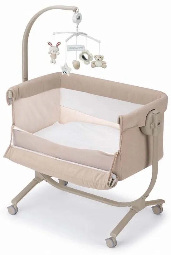 Patut cu leganare, Cullami, co-sleeper 2 in 1, Cu laterala culisanta, Cu setare unghiulara, Cu roti, Reglabil in 8 pozitii pe inaltime, Bej