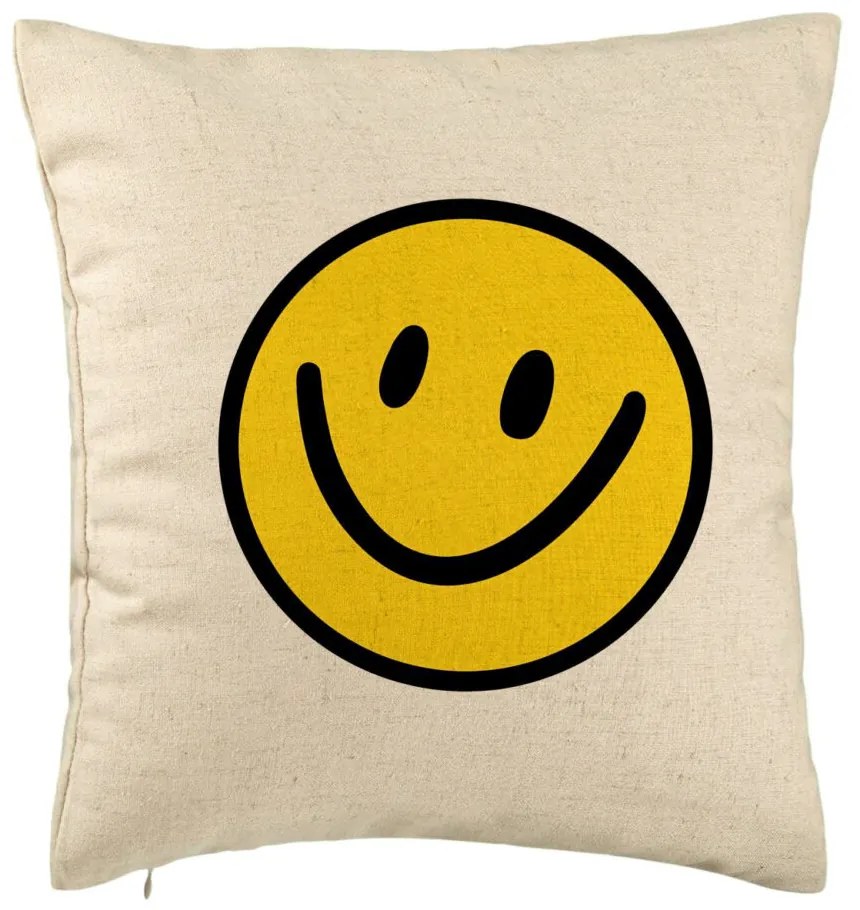 Perna Decorativa, Model Smiley Face 2, 40x40 cm, Bej, Husa Detasabila, Burduf