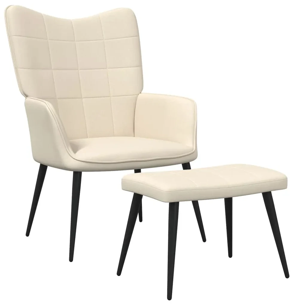 327954 vidaXL Scaun de relaxare cu taburet, crem, textil