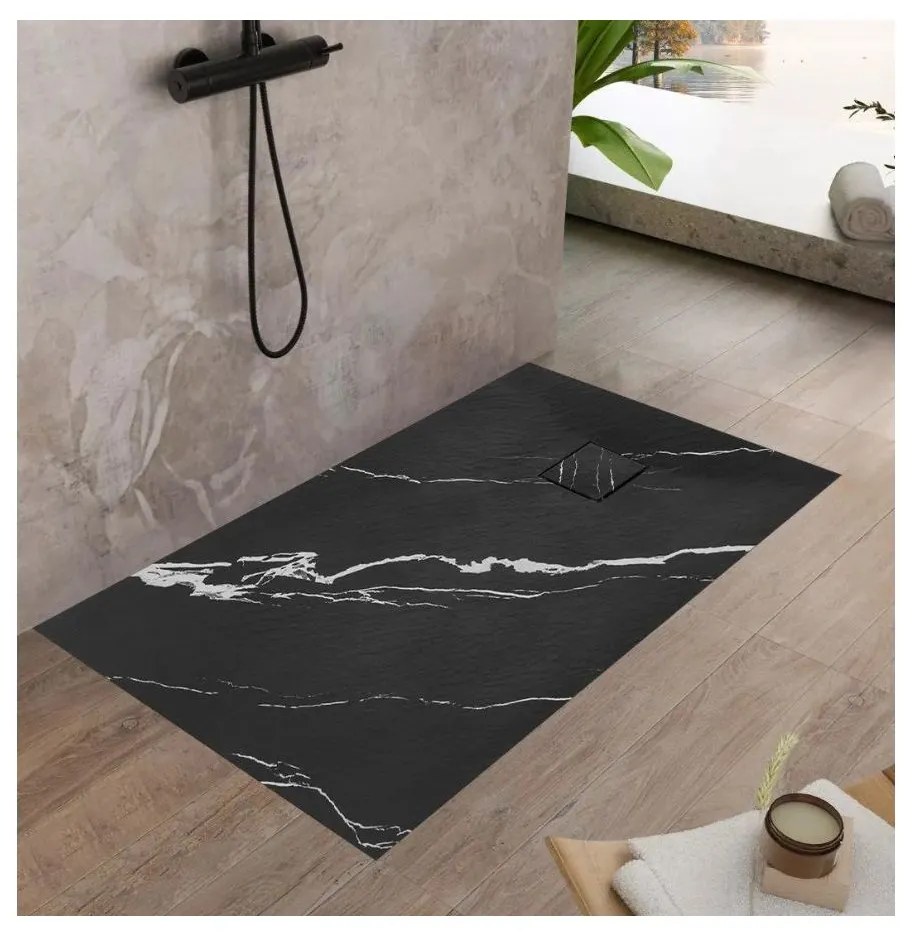 Rea Bazalt Carrara Black cadita de dus dreptunghiulara x120 cm negru REA-K7009
