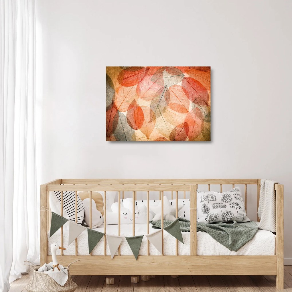 Tablou pe sticlă cu frunzele de toamnă pictate (70x50 cm)