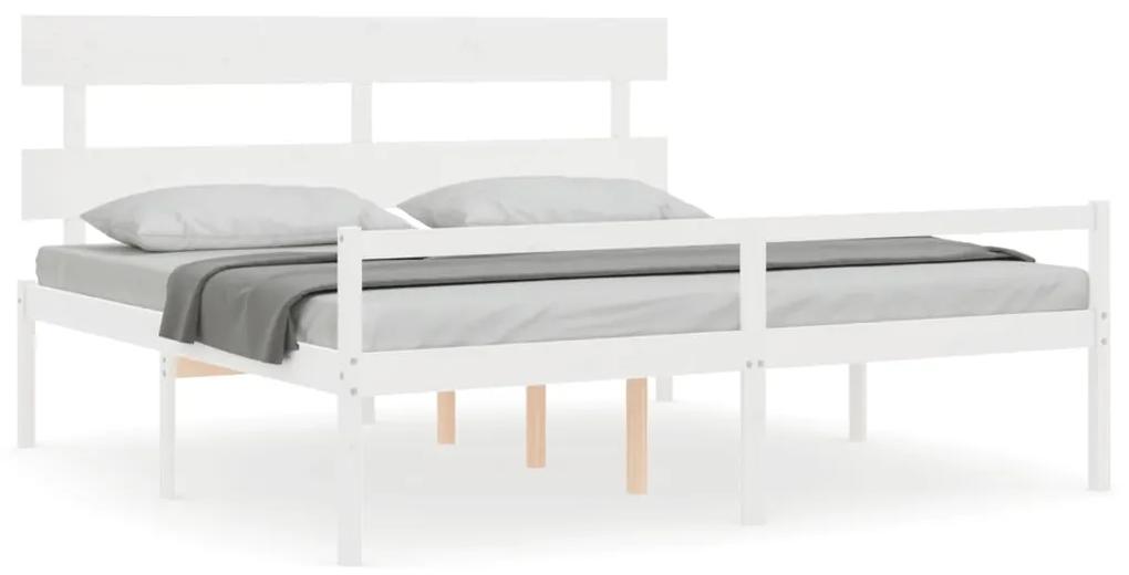3195367 vidaXL Cadru de pat senior cu tăblie, alb, Super King Size, lemn masiv