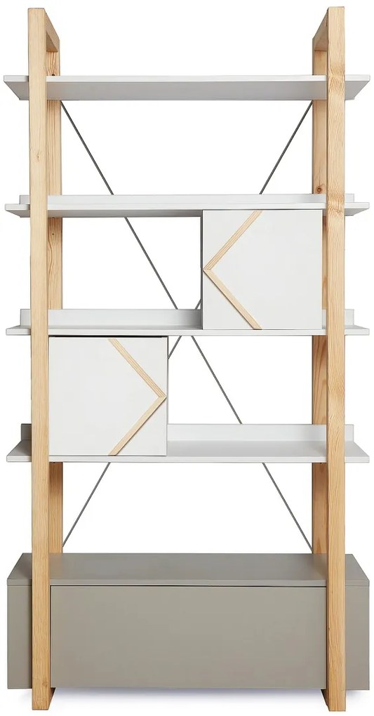 Biblioteca Pinette alb/gri/pin H190,3 cm