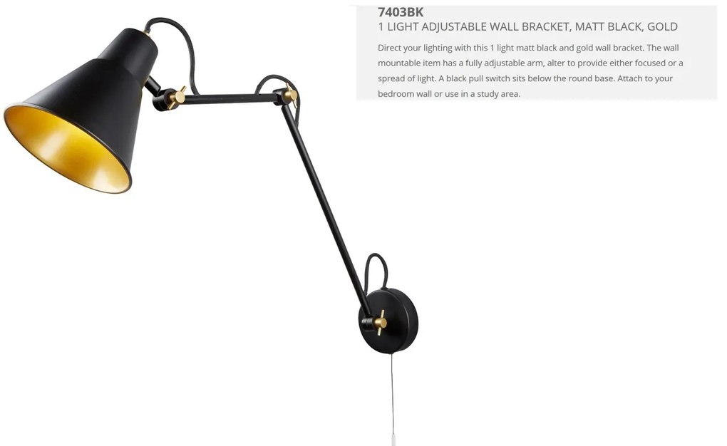 Aplica moderna design retro Adjustable Wall negru/auriu 7403BK SRT