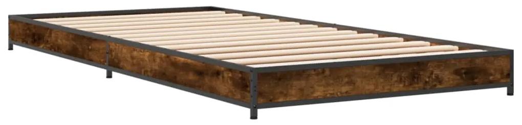 845178 vidaXL Cadru de pat, stejar fumuriu, 90x200cm, lemn prelucrat și metal