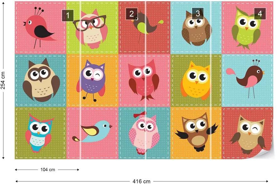 Fototapet GLIX - Kid'S Cartoon Owls + adeziv GRATUIT Tapet nețesute - 416x254 cm