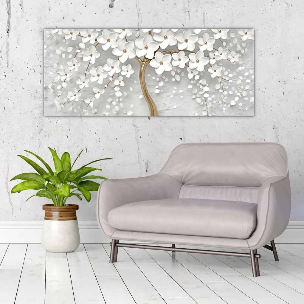 Tablou cu copac alb cu flori (120x50 cm)