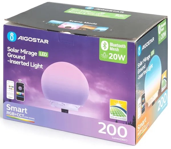 Aigostar-LED Lampă LED RGB MESH cu dimmer pentru exterior, 20W/3,7V, 4000mAh, 2700-6500K, IP65, diam. 20 cm