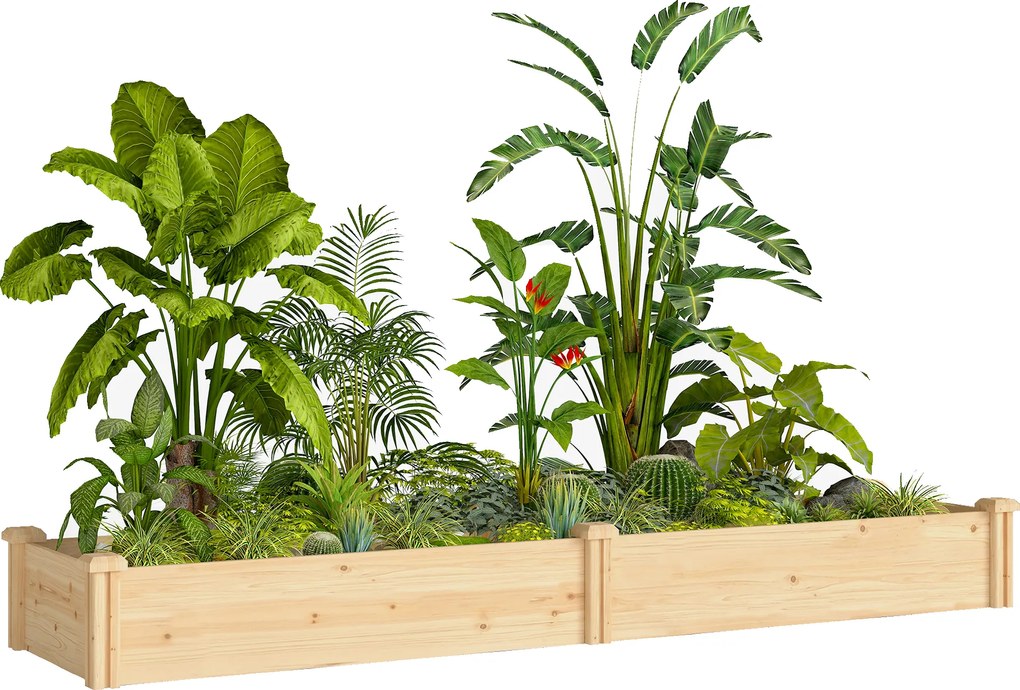 Outsunny Pat înălțat din lemn, cutie de plantare cu separator și bază deschisă, seră timpurie pentru grădină 235 x 66 x 26 cm lemn natural | Aosom Romania