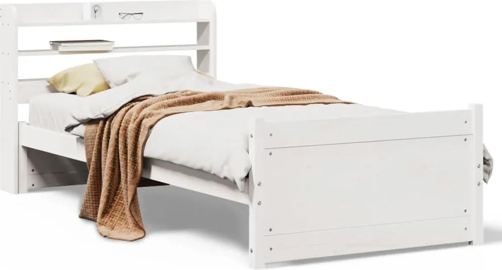 vidaXL Cadru de pat cu tăblie fără saltea, alb, 90x190 cm