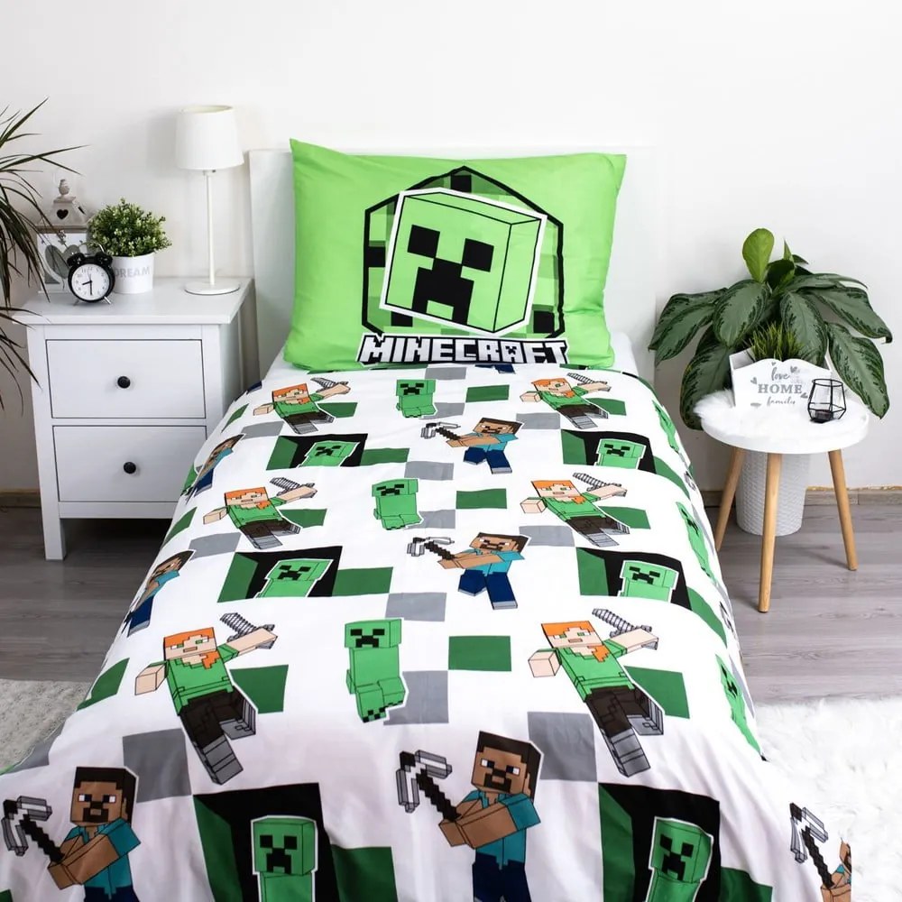 Lenjerie de pat pentru copii din microfibră pentru pat de o persoană 140x200 cm Minecraft – Jerry Fabrics