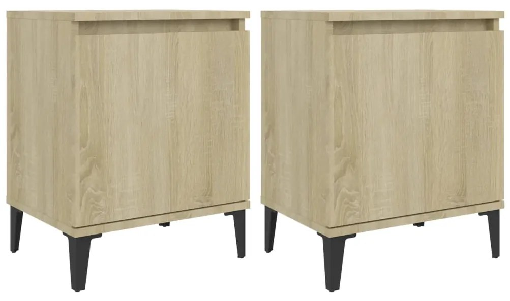 805840 vidaXL Noptiere cu picioare metal, 2 buc., stejar sonoma, 40x30x50 cm
