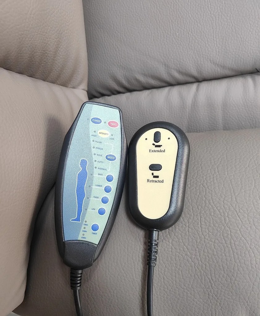RESIGILAT- Fotoliu Electric Power Lift&Recliner, ridicare și rabatare, masaj și incalzire, porturi USB, suporturi pentru pahare, buzunare laterale, telecomenzi, PU, Crem