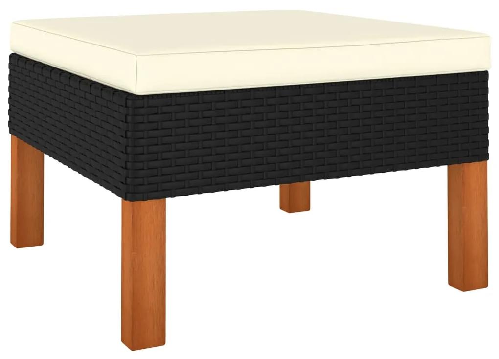 Set mobilier gradina 8 piese negru poliratan lemn de eucalipt Negru, 3x canapea de colt + 3x canapea de mijloc + fotoliu + suport pentru picioare, 1