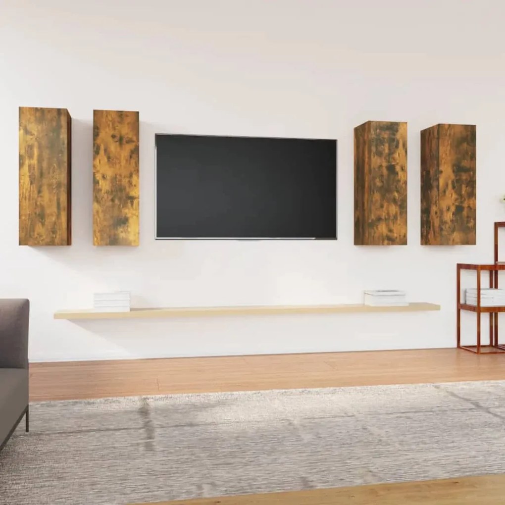 3120329 vidaXL Comode TV, 4 buc., stejar fumuriu, 30,5x30x90 cm lemn prelucrat