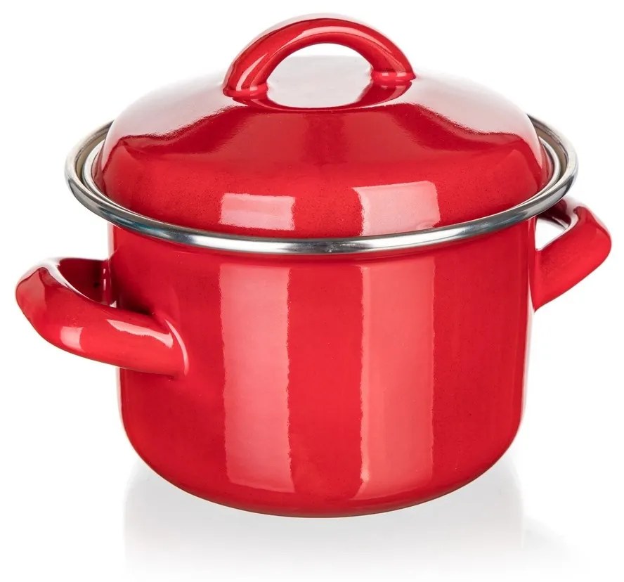 Oală emailată cu capac Banquet Milton roșu, 12 cm, 0,78 l, 12 cm