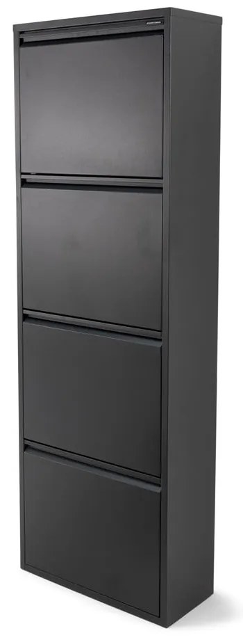 Pantofar negru cu deschidere înclinată din metal 50x150x22 cm Billy – Spinder Design