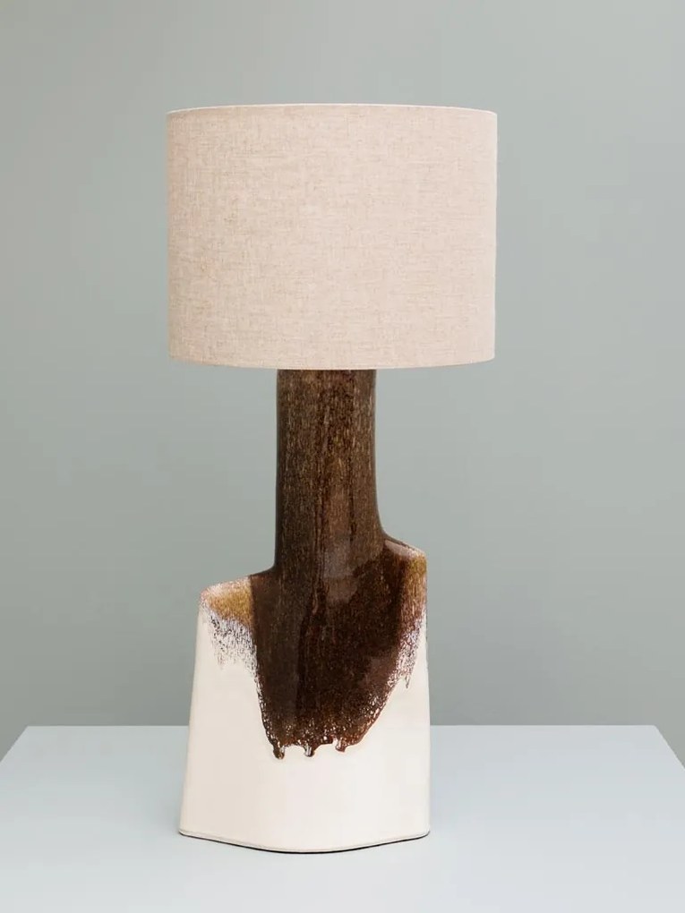 Lampa de masa din ceramica, cu abajur din in, Ecume des Roches
