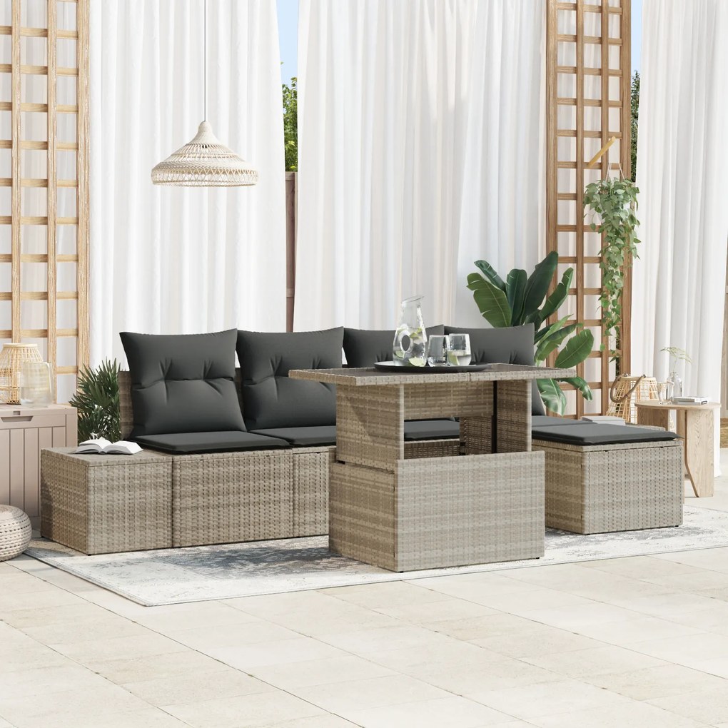 vidaXL Set de canapele pentru grădină cu pernă 6 pcs Gri deschis
