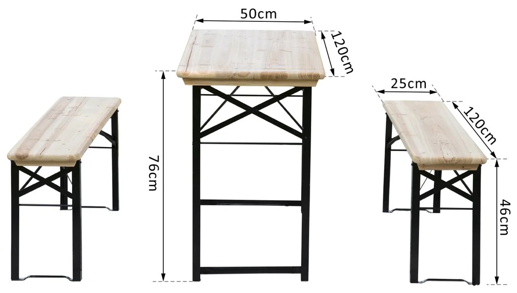 Outsunny Set de Bere 1 Masa 120x50cm 2 Banci 120x25cm din Lemn de Brad
