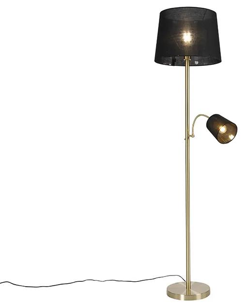 Lampă de podea clasică nuanță de țesătură aurie neagră cu lampă de lectură - Retro