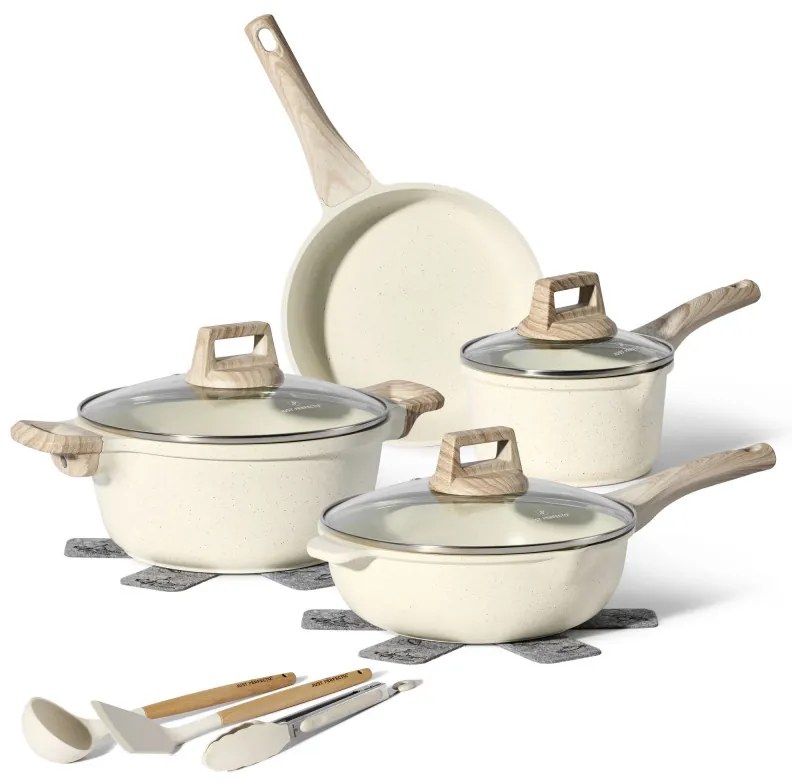 Set oale si tigai Just Perfecto JL-31, 12 h, Turnat, Acoperire din marmura, Inductie, Accesorii, Bej