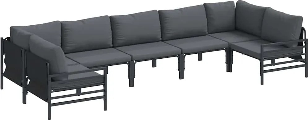 vidaXL Set de canapele pentru grădină cu pernă 7 pcs Negru Oțel