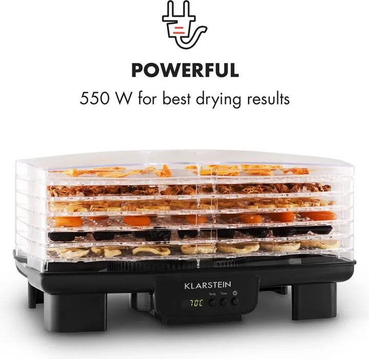 Klarstein Bananarama uscător de fructe 550W negru uscător dehydrator 6 etaje