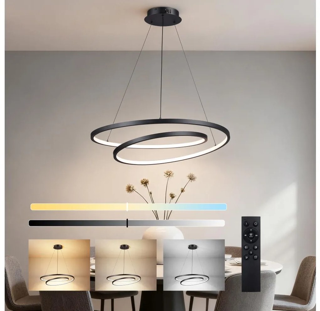 Brilagi-LED Lustră dimmabilă pe cablu TWISTER LED/75W/230V Ø 70 cm, negru + telecomandă