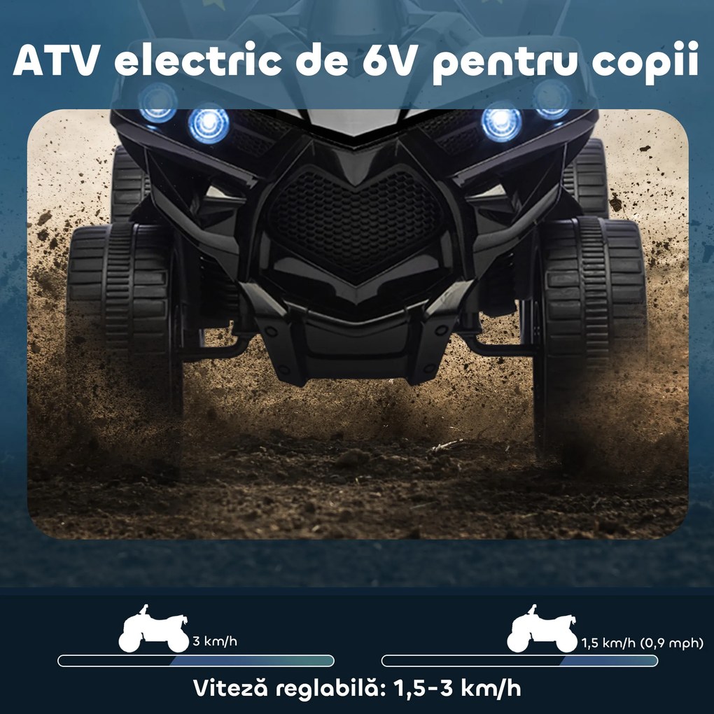 AIYAPLAY ATV Electric 6V pentru Copii, Vehicul cu 4 Roți cu Muzică și Faruri LED, pentru Vârste între 3-8 Ani, Roșu | Aosom Romania