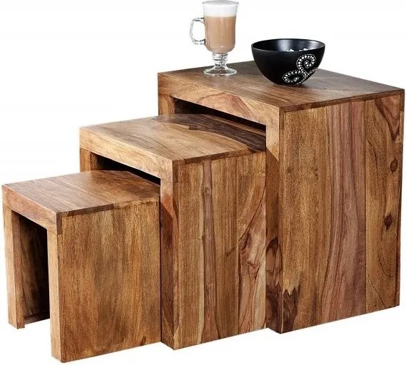 Set de 3 masute din lemn de trandafir Sheesham Madeira A-20596 VC