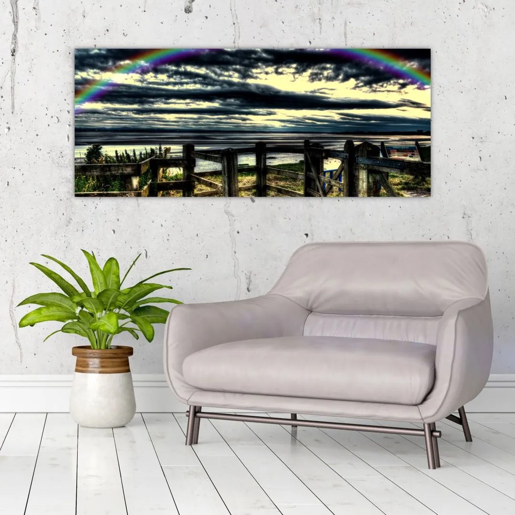 Tablou cu curcubeu deasupa mării (120x50 cm)