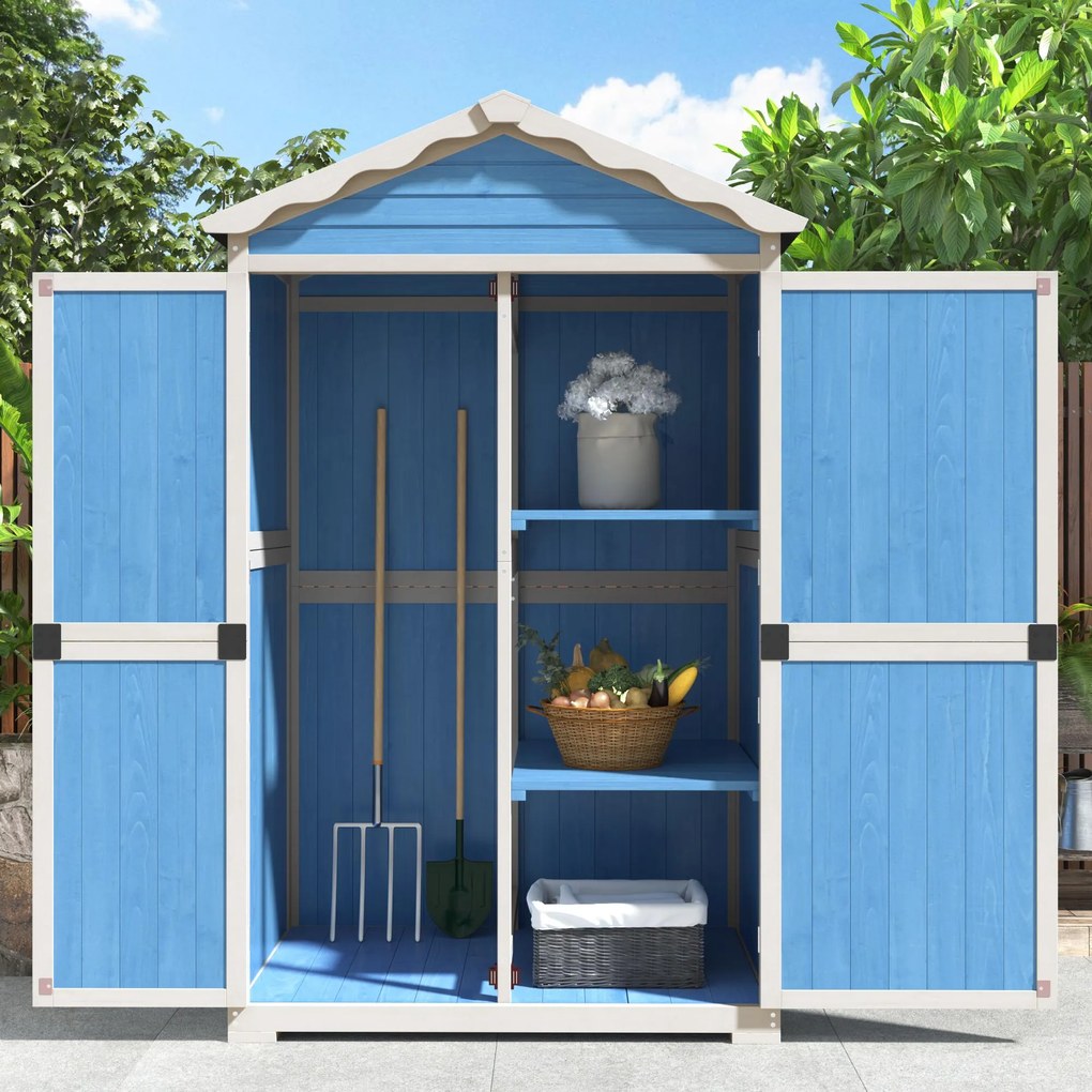 Depozit pentru mobilier de grădină din lemn pentru exterior, design rezistent la intemperii cu întărituri stabile în formă de X, 93x45x179 cm, Albastru