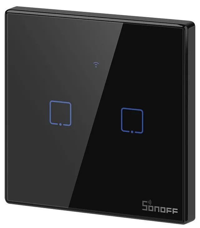 Intrerupator dublu smart, sticla securizata neagra, montaj in doza, compatibil Alexa si Google Assistant, Sonoff