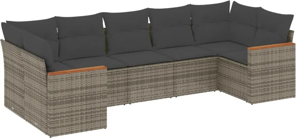 vidaXL Set canapele de grădină, 7 piese, cu perne, gri, poliratan