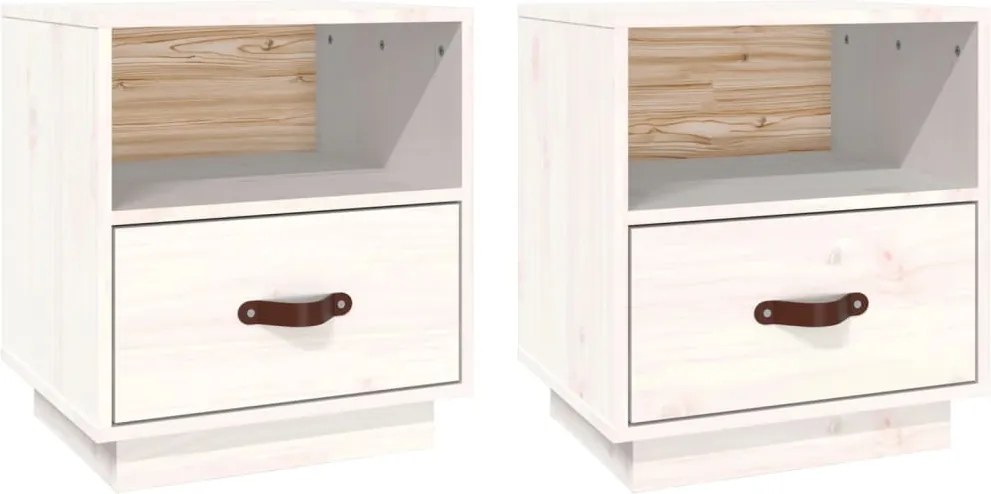 vidaXL Noptiere, 2 buc., alb, 40x34x45 cm, lemn masiv de pin