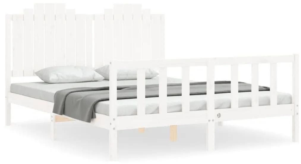3192302 vidaXL Cadru de pat cu tăblie, alb, king size, lemn masiv