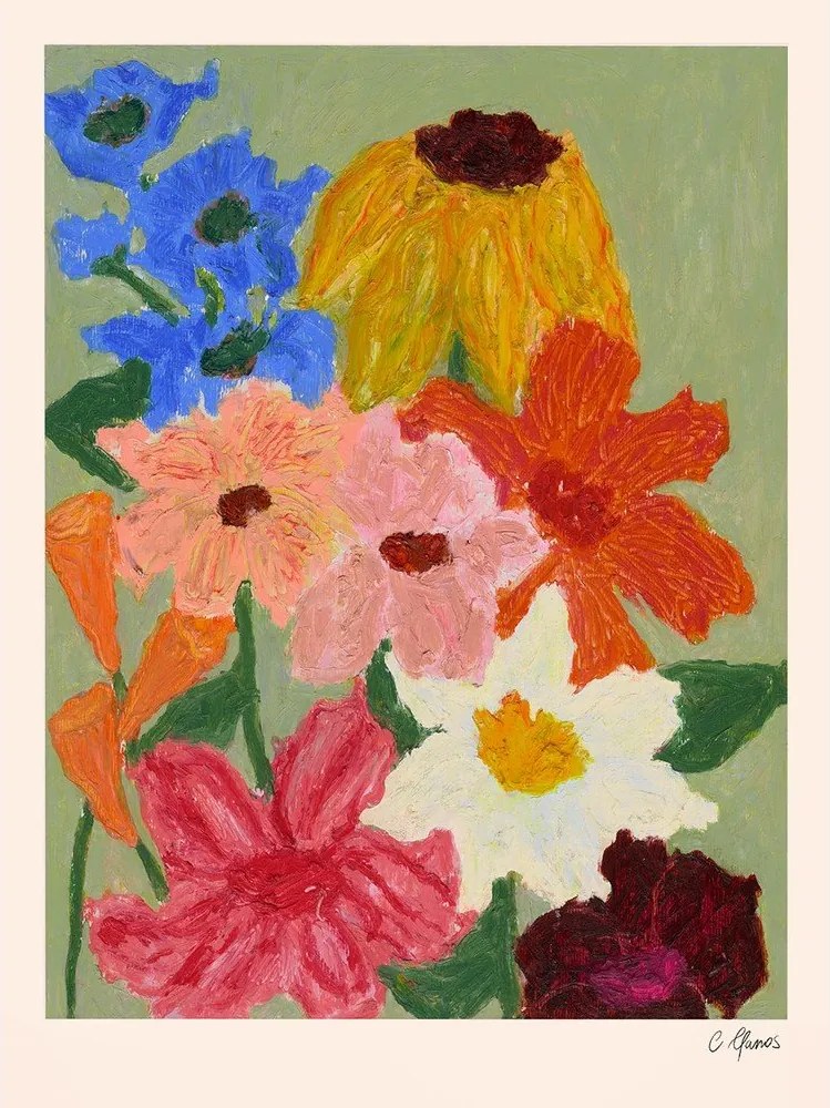 Poster 50x70 cm Flowers on Sage Green – Carla Llanos – The Poster Club
