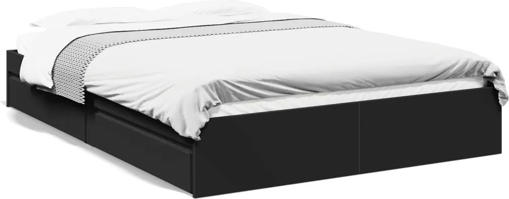 vidaXL Cadru pat cu sertare negru extralucios 150x200cm lemn prelucrat