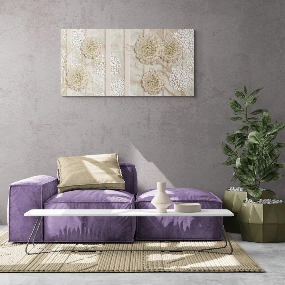 Tablou flori abstracte pe fundal din marmură