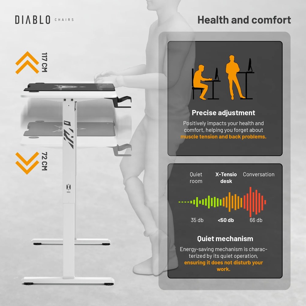 Birou Cu Înălțime Reglabilă Diablo X-Tensio 1400 Alb