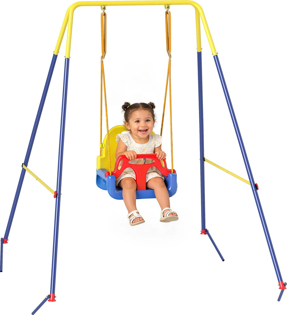 AIYAPLAY Leagăn pentru bebeluși 3-în-1, leagăn reglabil, scaun cu spătar, centură, 128 x 155 x 157 cm, Albastru | Aosom Romania