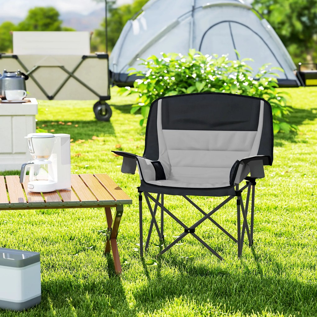 Outsunny Scaun de Camping Pliabil cu 2 Suporturi pentru Pahare și Buzunare Laterale, 99x71x103 cm, Gri | Aosom Romania